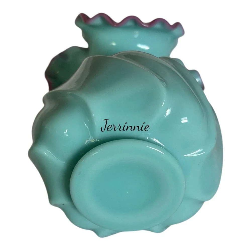 Fenton Art Glass Cased Glass Vace With Lilac And Turquoise
